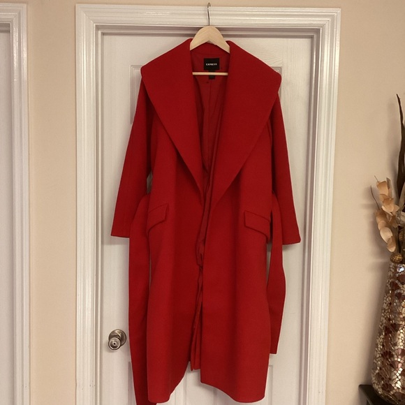 Express Red Shawl Lapel Wrap Coat - Picture 5 of 15